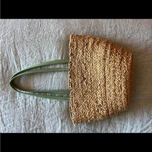 Zara Natural Straw Tote with Green Handles